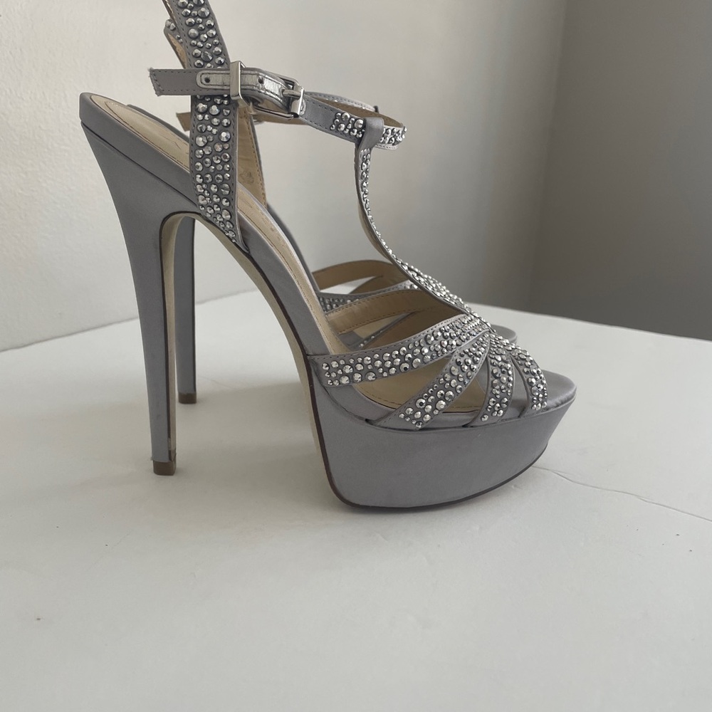 Aldo Silver Strappy Rhinestone Heels